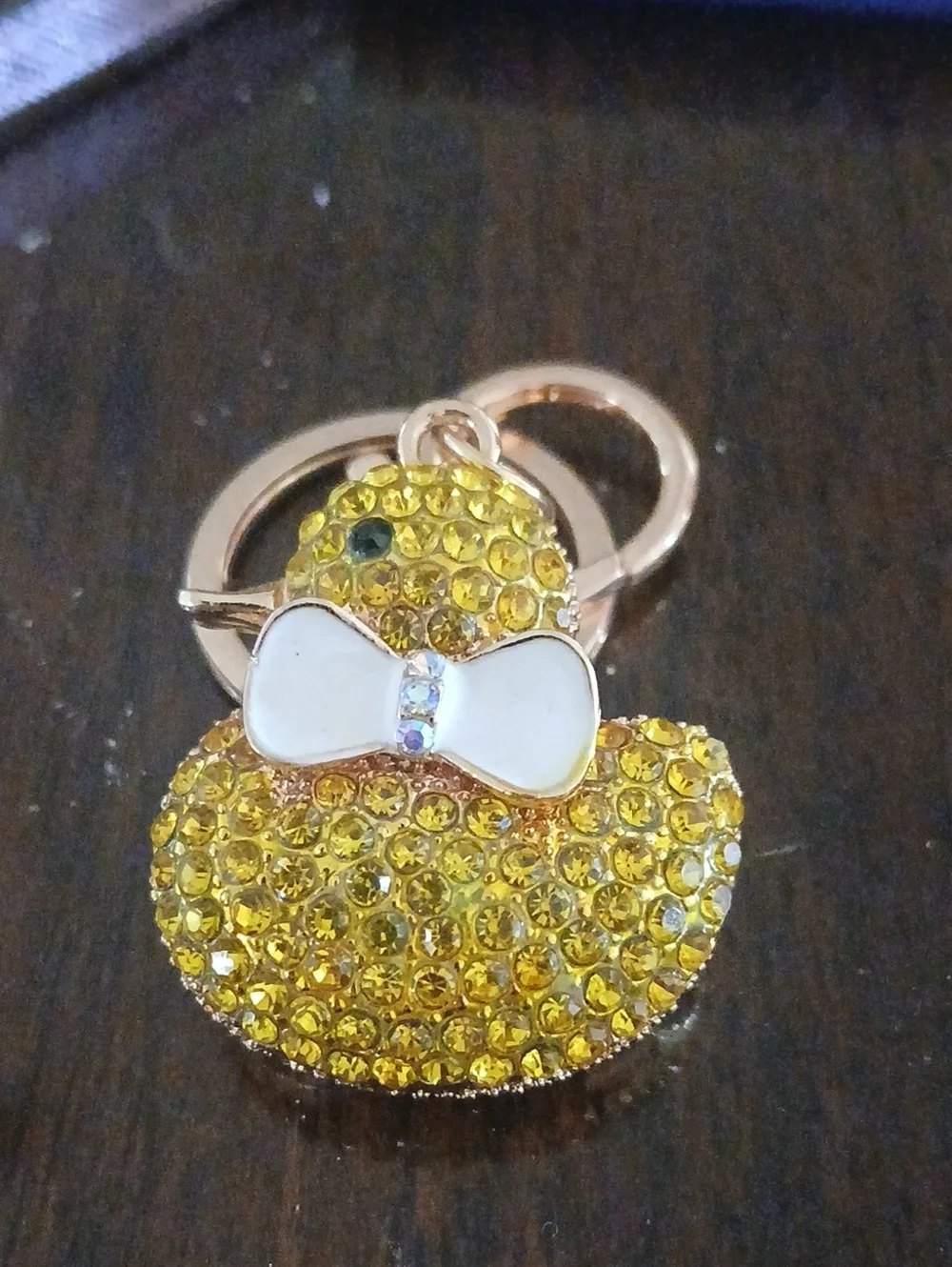 Yellow Crystal Duck Keychain with White Bow